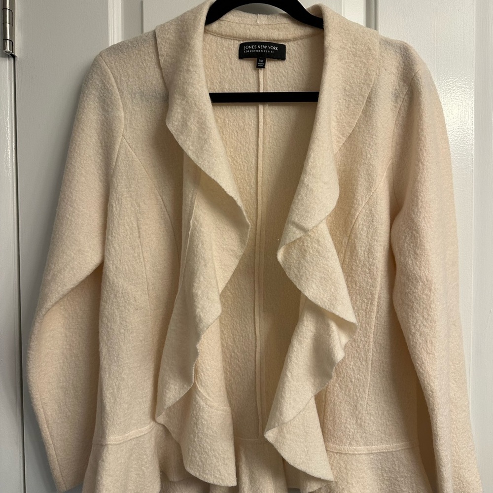 Jones New York 100% Merino Wool Open Cardigan in Cream Color